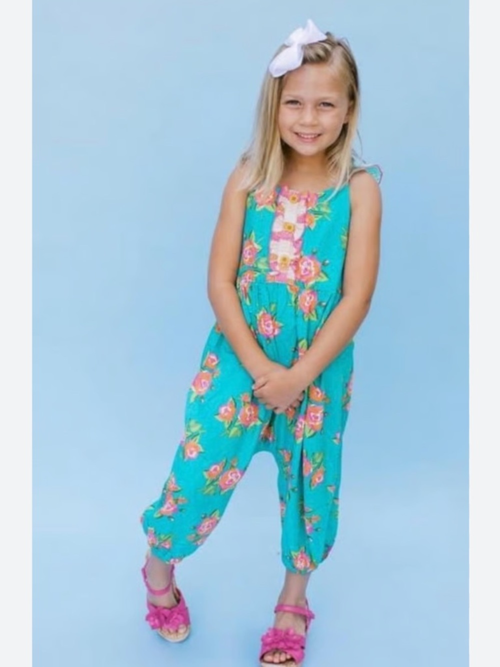 Matilda Jane Watch the Waves Teal Floral Romper Size 10